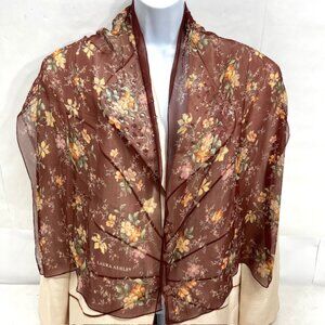 Vgt Laura Ashley  Chiffon Scarf  58" x16"  Burgendy Brown orange  Floral (30)